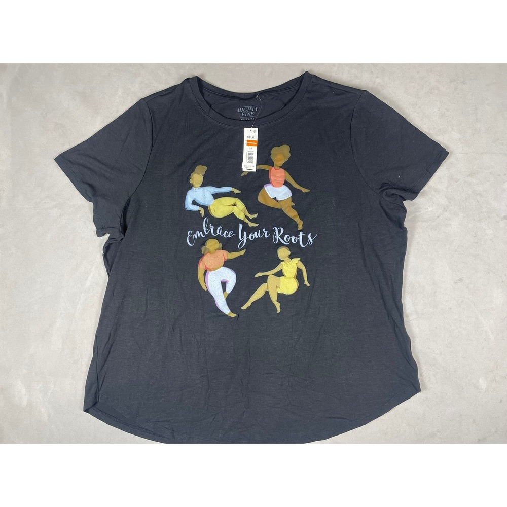 Mighty Fine Womens Embrace Your Roots Graphic‎ T-Shirt Black Plus Size 1X NWT
